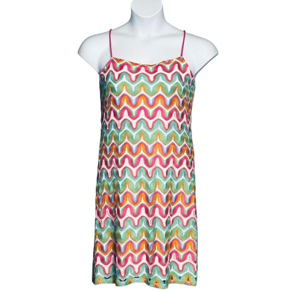 Gianni Bini GB Miss Mini Dress Crochet Spaghetti Strap Colorful Boho Party Sz XL - Picture 2 of 11